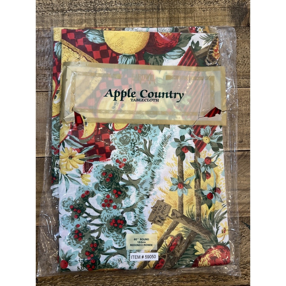 Bardwil Linens Polyester And Cotton Tablecloth Apple Country Round 60" Round NOS